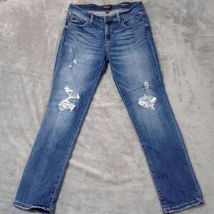 Judy Blue Jeans‎ Women 9/29 Boyfriend Mid Rise Blue Denim Distressed Stretch